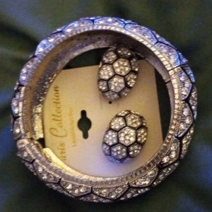 Hinge Dome Crystal Bangle Bracelet and earrings